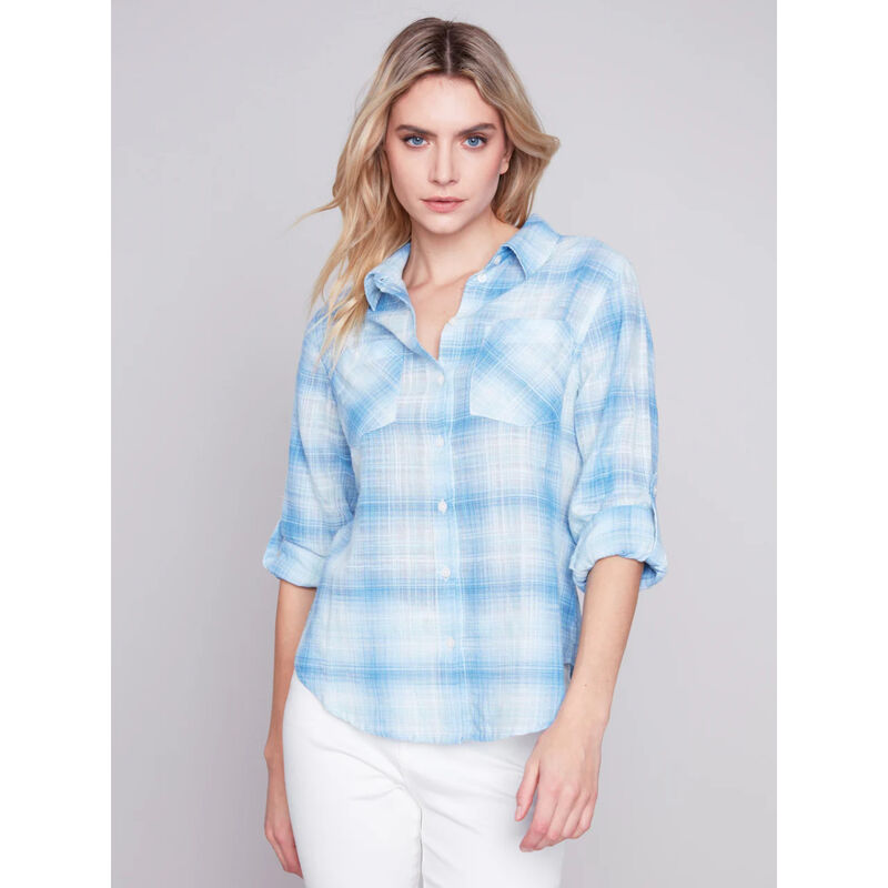 Charlie B Plaid Cotton Gauze Shirt Womens image number 0