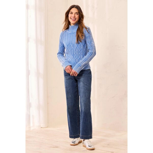 Tribal Cable Knit Mock Neck Special Wash Sweater Womens