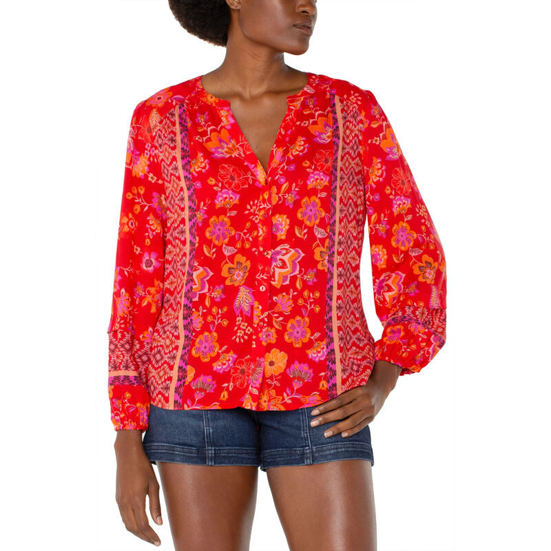 Liverpool Button Front Shirred Blouse Womens image number 0