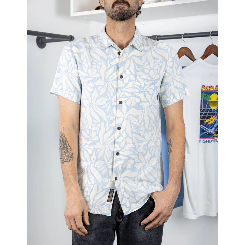 Baja Llama Leaf Me Blue Button Up Mens image number 1
