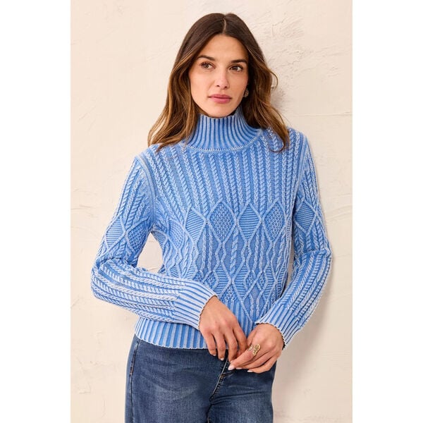 Tribal Cable Knit Mock Neck Special Wash Sweater Womens
